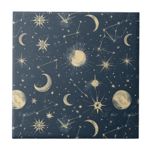 Carreau Carte antique céleste de la lune en ivoire sur fon