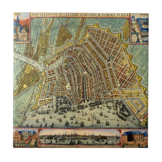 Carreau Carte antique de la rue d'Amsterdam, Pays-Bas (Devant)