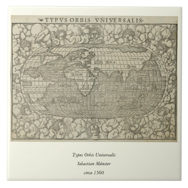 Carreau Carte antique du monde par SebastiAn Münster circa (Devant)
