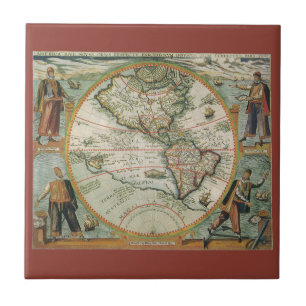 Carreau Carte antique du Nouveau Monde les Amériques, Theo