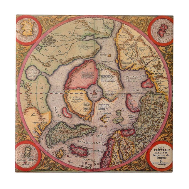 Carreau Carte antique du pôle Nord par Mercator (Devant)