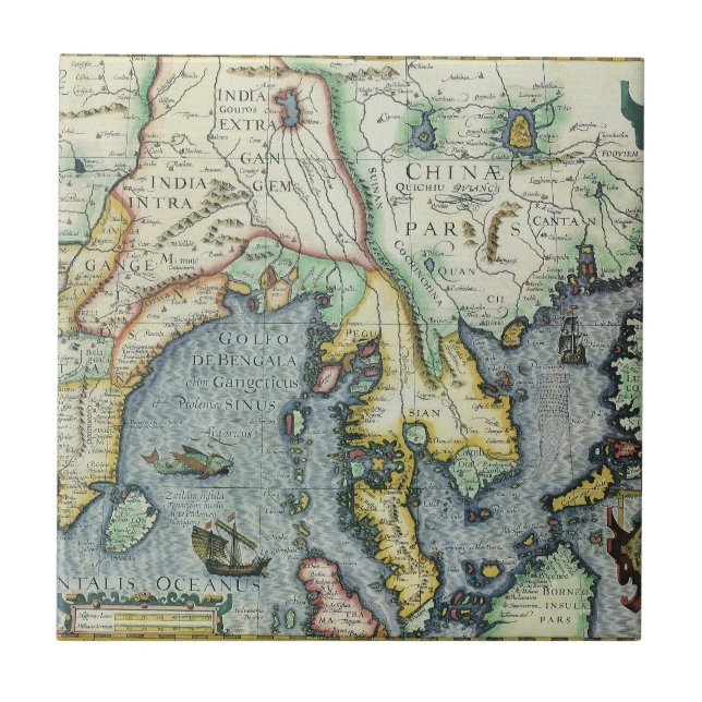 Carreau Carte antique du Sud-Est asiatique par Mercator /  (Devant)