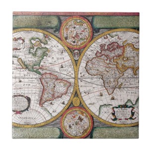 Carreau Carte céleste vintage du monde avec diagrammes du