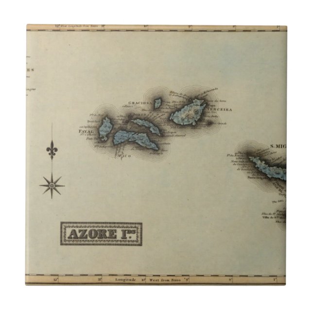 Carreau Carte d'atlas d'îles d'Açore (Devant)
