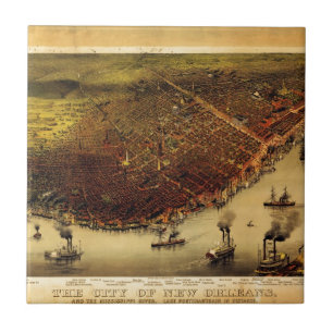 Carreau Carte de Birdseye de la Nouvelle-Orléans (1885)