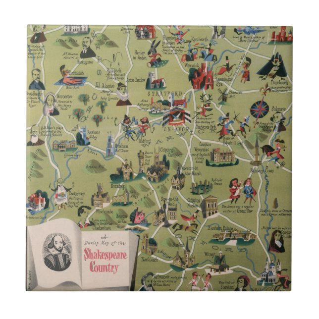 Carreau Carte de Dunlop de pays de Shakespeare, Angleterre (Devant)