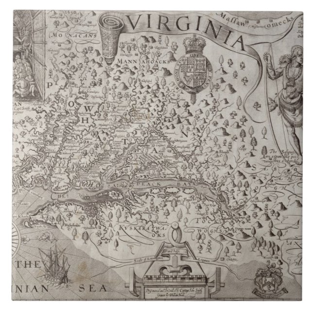Carreau Carte de la Virginie, découverte et décrite par (Devant)