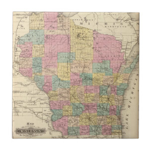 Carreau Carte de l'état du Wisconsin