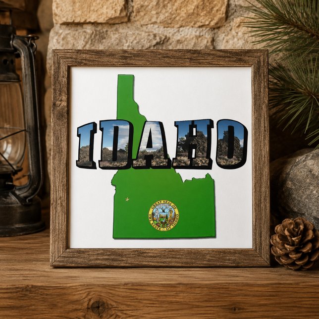 Carreau Carte de l'Idaho, sceau et texte d'image (Idaho Map, Seal and Picture Text Ceramic Tile)
