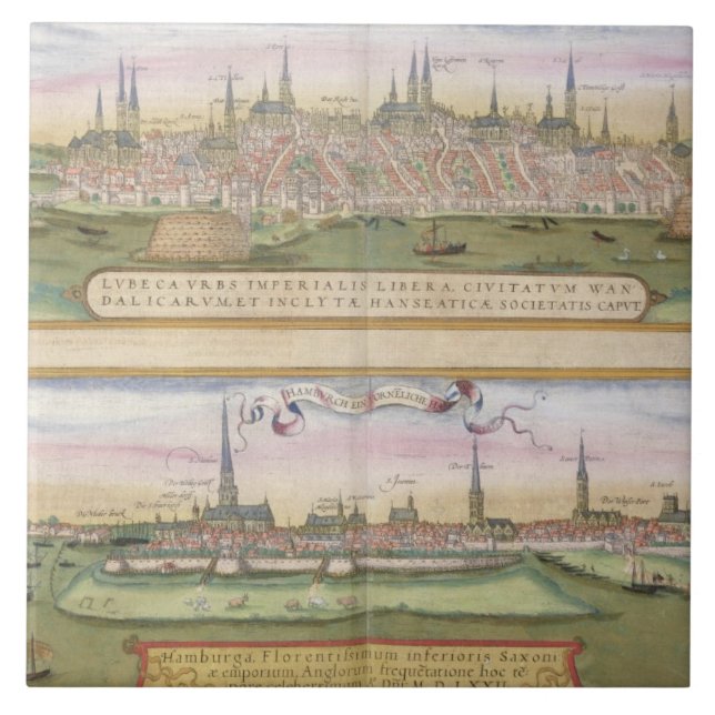 Carreau Carte de Lübeck et de Hambourg, de 'Civitates (Devant)