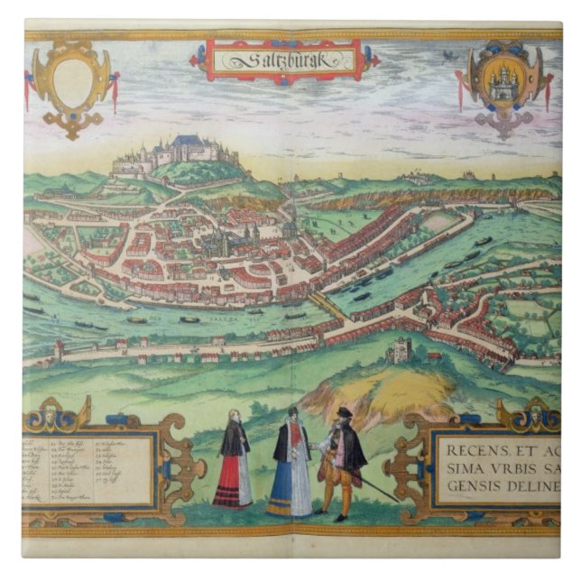 Carreau Carte de Salzbourg, de "Civitates Orbis Terrarum" (Devant)