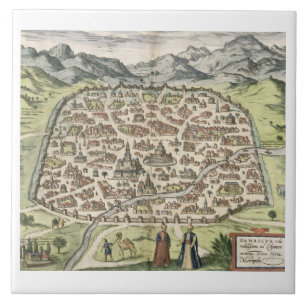 Carreau Carte de ville de Damas, Syrie, 1620 (gravure)