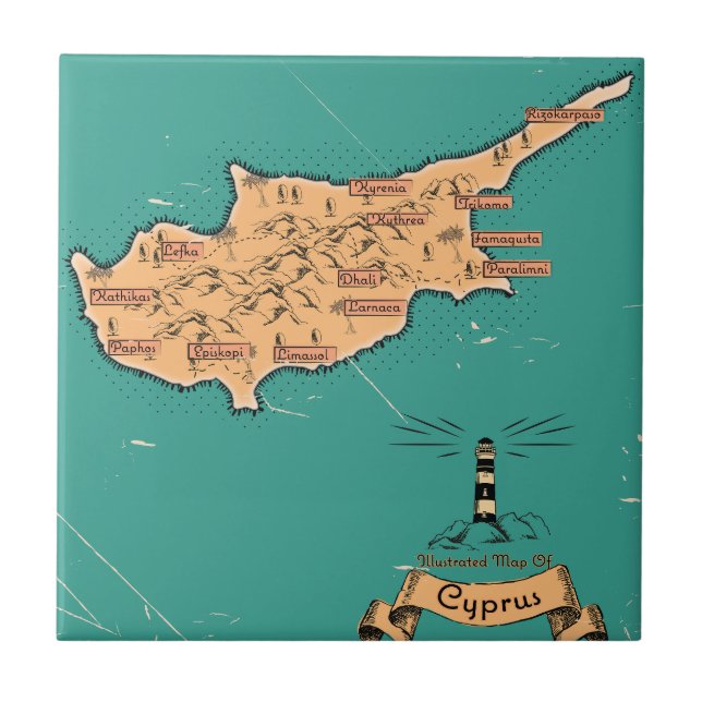 Carreau Carte de voyage illustrée Chypre (Devant)