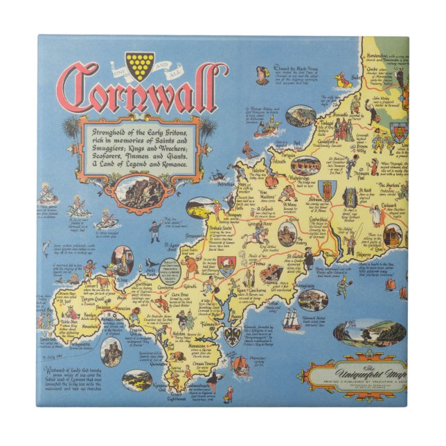 Carreau Carte des Cornouailles, Angleterre (Devant)