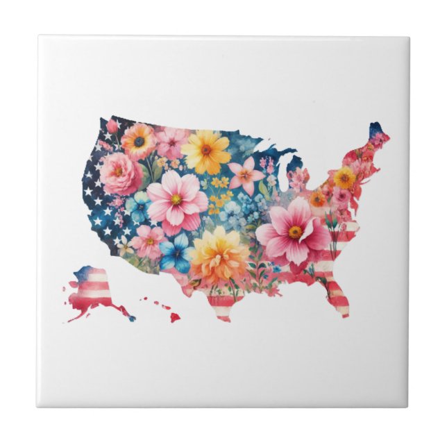 Carreau Carte des États-Unis fleur  (Devant)
