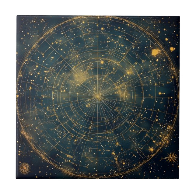 Carreau Carte des étoiles célestes d'or (4) (Devant)