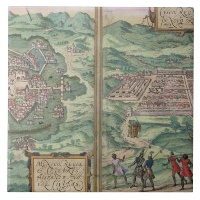 Carreau Carte du Mexique et du Cuzco, de 'Civitates Orbis (Devant)