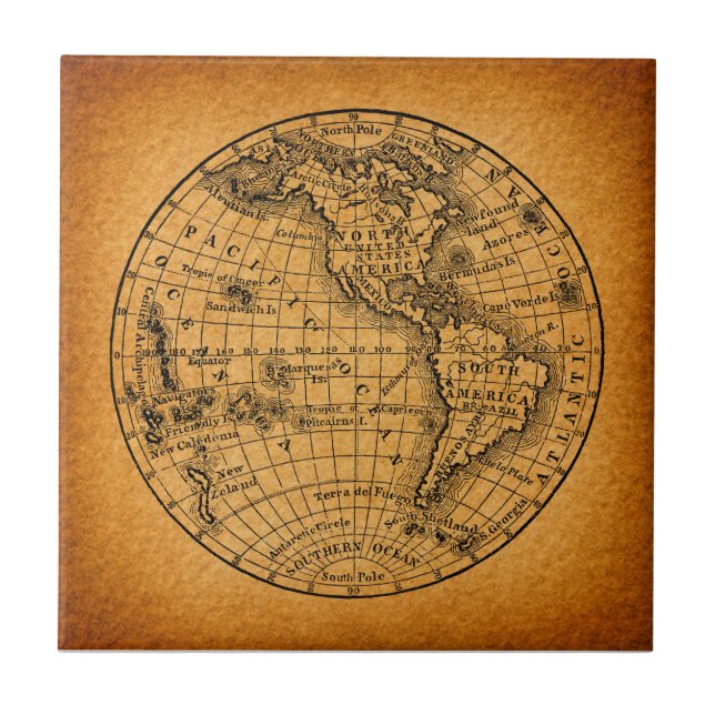 Carreau Carte du monde antique Art Vintage (Devant)