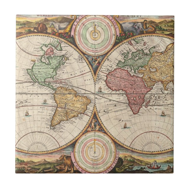 Carreau Carte du monde antique en deux hémisphères   (Devant)