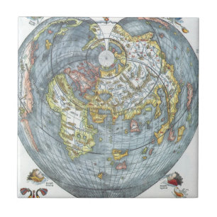 Carreau Carte du monde antique en forme de cœur vintage Pe