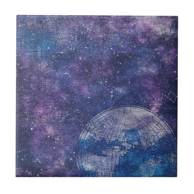 Carreau Carte du monde antique étoilée violette (Devant)