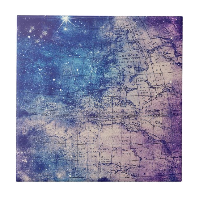 Carreau Carte du monde céleste violet mystique (Devant)