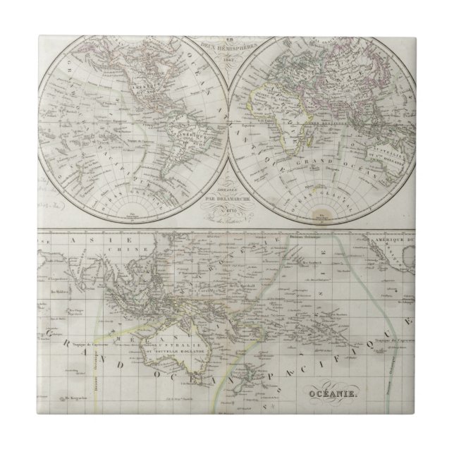 Carreau Carte du monde dans deux hémisphères (Devant)