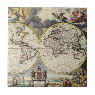 Carreau Carte du monde vintage avec les quatre éléments my