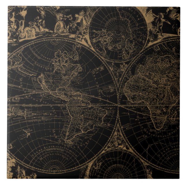 Carreau Carte du voyage du Vieux Monde Noir nautique (Devant)