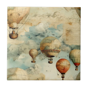 Carreau Carte fantaisiste de ballons à air chaud colorés