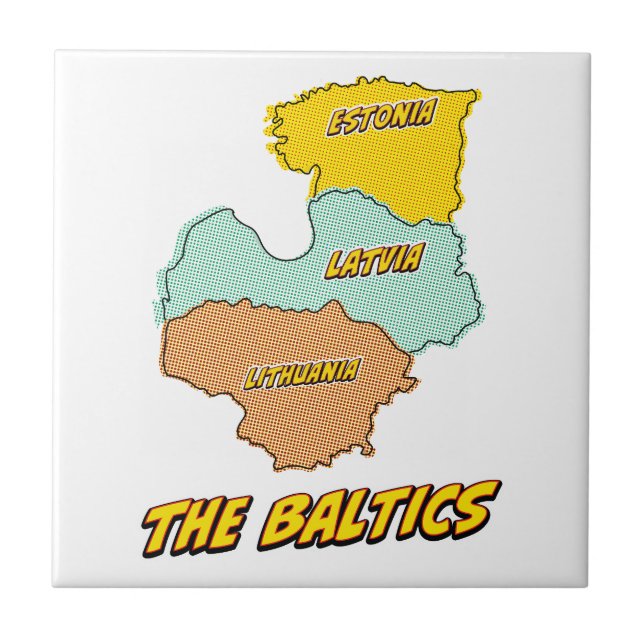 Carreau Carte illustrée des États baltes dans le style Pop (Devant)