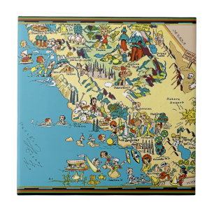 Carreau Carte Picturale Vintage de Californie du Sud