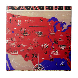 Carreau Carte vintage du Bureau de tourisme des États-Unis
