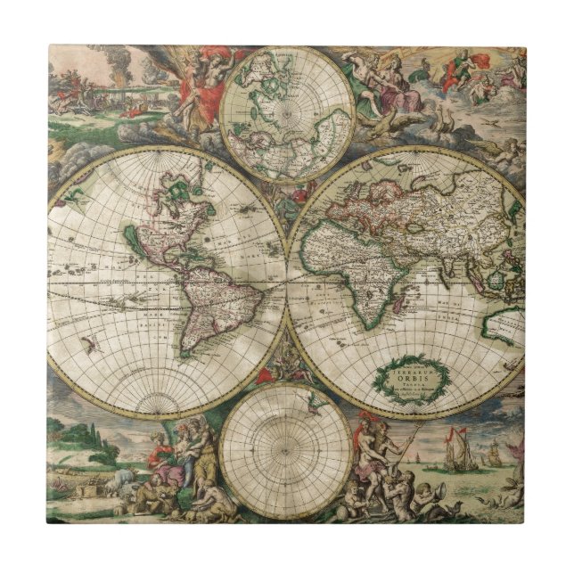 Carreau Carte vintage du monde (1689) (Devant)