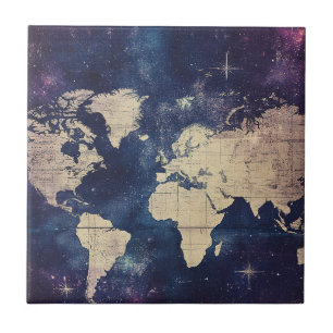 Carreau Carte vintage du monde céleste pourpre (7)