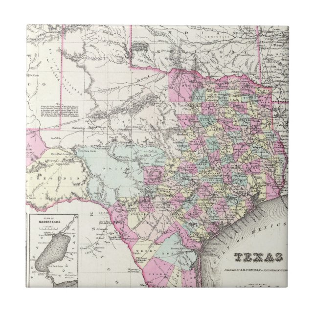 Carreau Carte vintage du Texas (1855) (Devant)