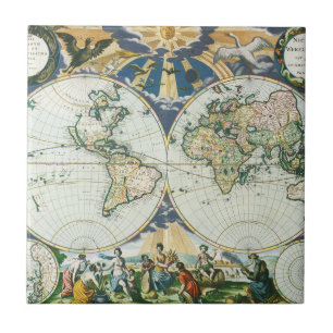 Carreau Carte vintage du Vieux Monde par Pieter Goos, 1666