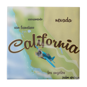 Carreau Carte vintage et affiche de voyage de Californie É