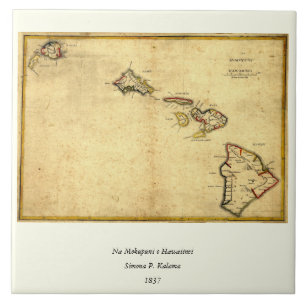 Carreau Carte Vintage Hawaï 1837 - Îles Hawaï