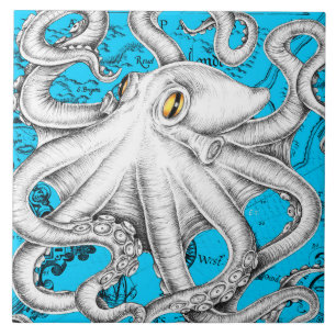 Carreau Carte Vintage Octopus Bleu