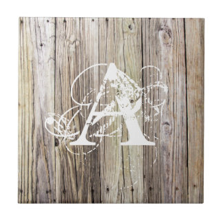 Carreau Cartes en bois rustique avec Monogramme Chic Shabb