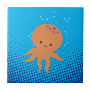 Carreau Carton mignon Octopus Bleu Océan