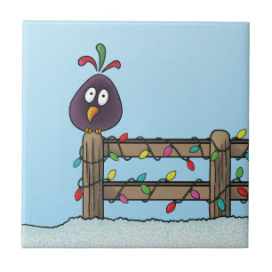 Carreau Cartoon d'oiseau sur une clôture pour les vœux de