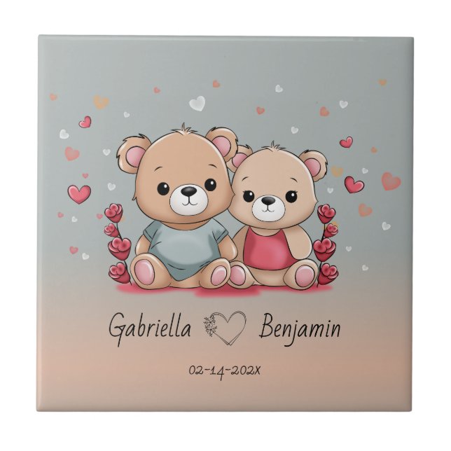 Carreau Cartoon mignon Teddy Lovers Heart Valentine's Day (Devant)