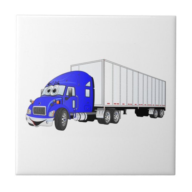 Carreau Cartoon semi-camion bleu blanc remorque (Devant)