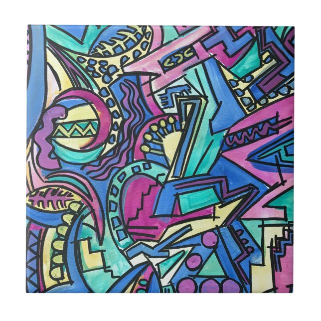 Carreau Casa Mia-Hand Peint Art Géométrique Moderne (Devant)