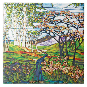 Carreau Cascade Iris Birch Tiffany Vitrail Vintage