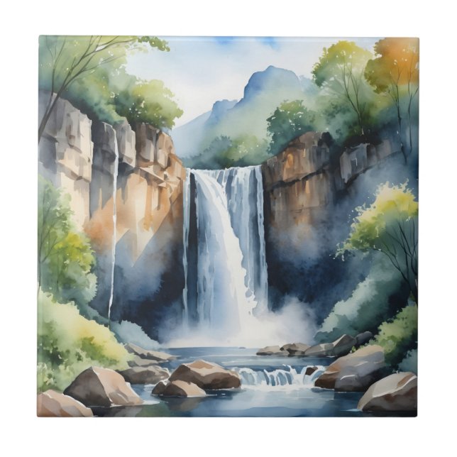Carreau Cascade peinte à l'aquarelle (Devant)