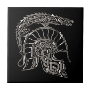 Carreau Casque de dragon métallique de guerrier cool