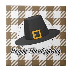 Carreau Casquette pèlerin noir sur plan Brown - Thanksgivi